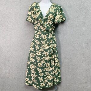 Cupshe Green Daisy Floral Wrap Midi Dress Ruffle V-Neck CAA05A3A019RG Large NEW